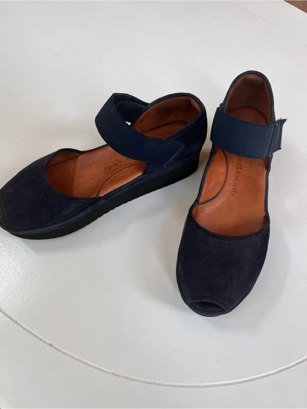 L’AmourDesPieds Women’s Navy Suede Mary Jane Slip-On Shoes with Velcro Strap